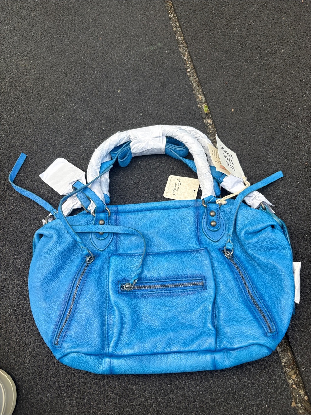 Blue Leather Satchel Handbag - FREE PEOPLE